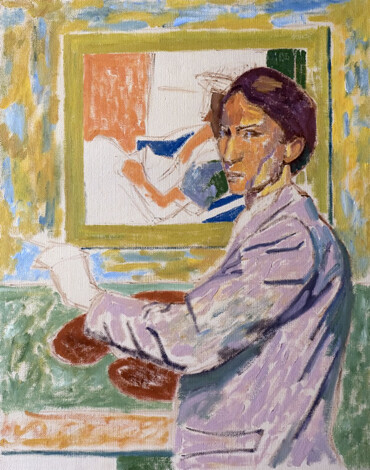 Self-Portrait with Painting of Joyce in a Straw Hat on the Wall